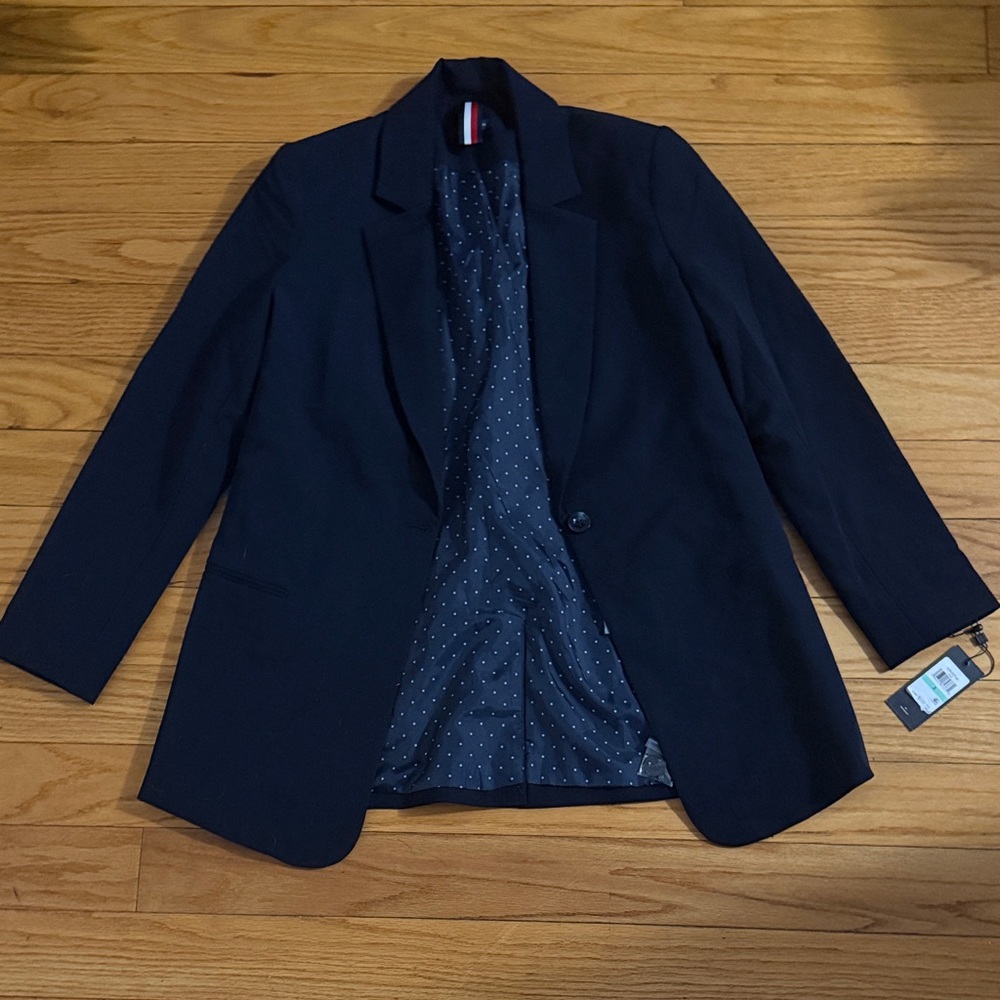 Tommy Hilfiger Navy Jacket with White Polka Dot Lining